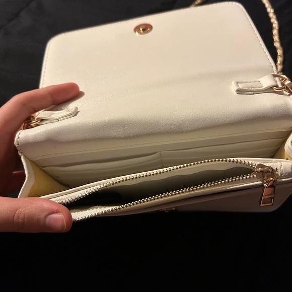 White Quilted Small Purse with Gold and White Strap - Picture 4 of 5